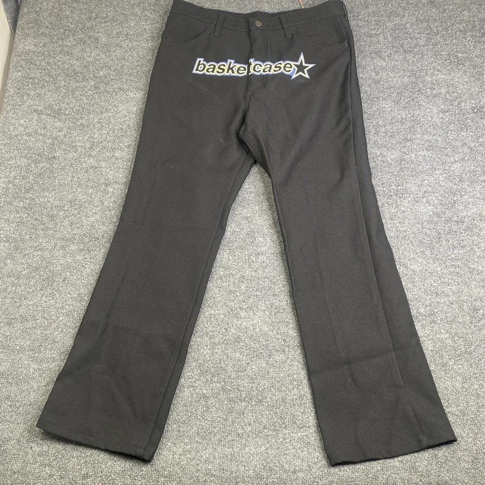 Basketcase x Wrangler Pants Mens 36x30 Black Graphic Polyester Streetwear